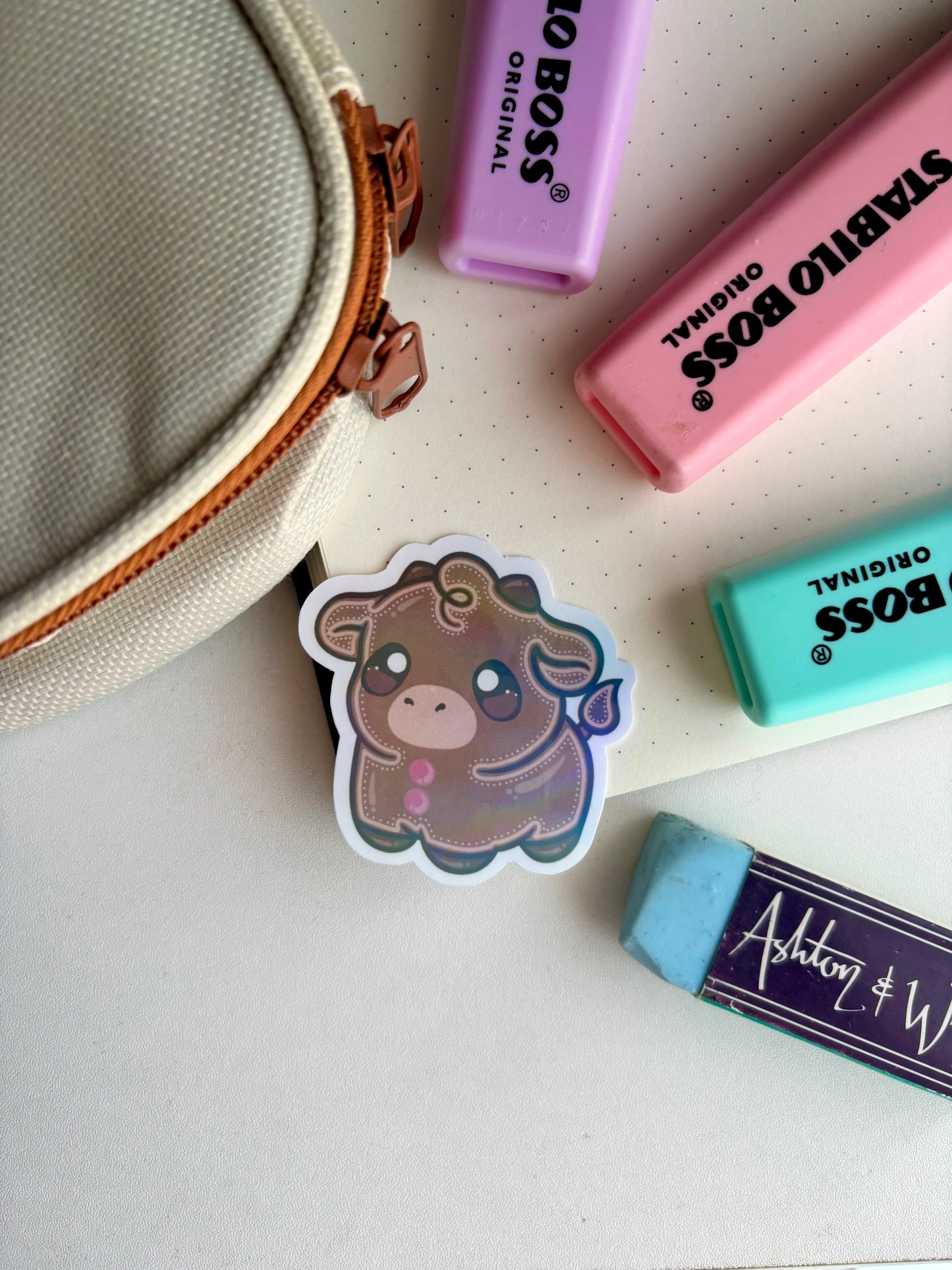 Holographic Gingerbread Cow Sticker