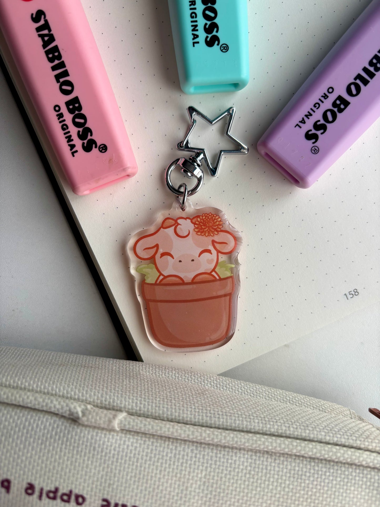 Chrysanthemum Cow Keychain
