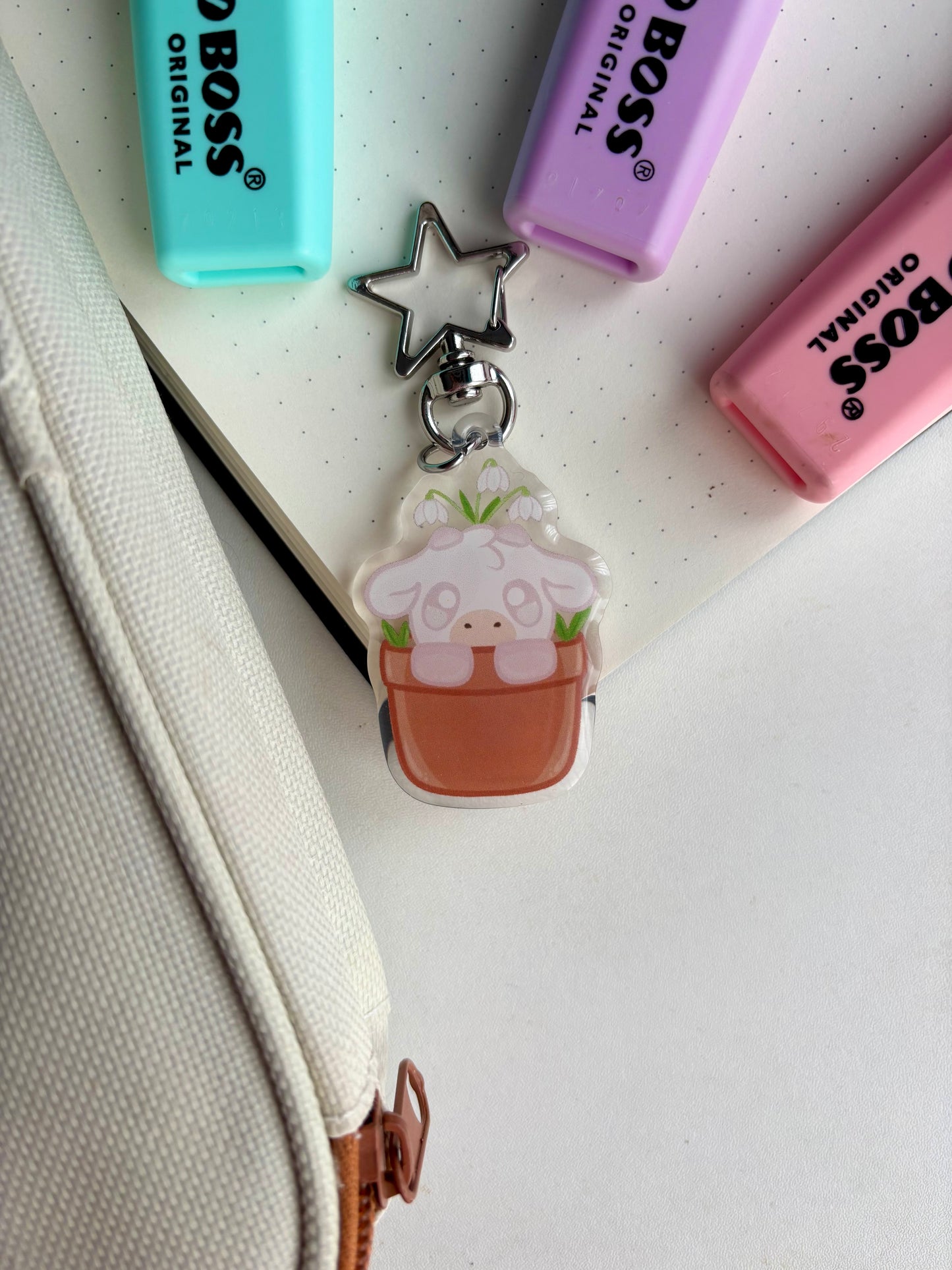 Snow Drop Cow Keychain