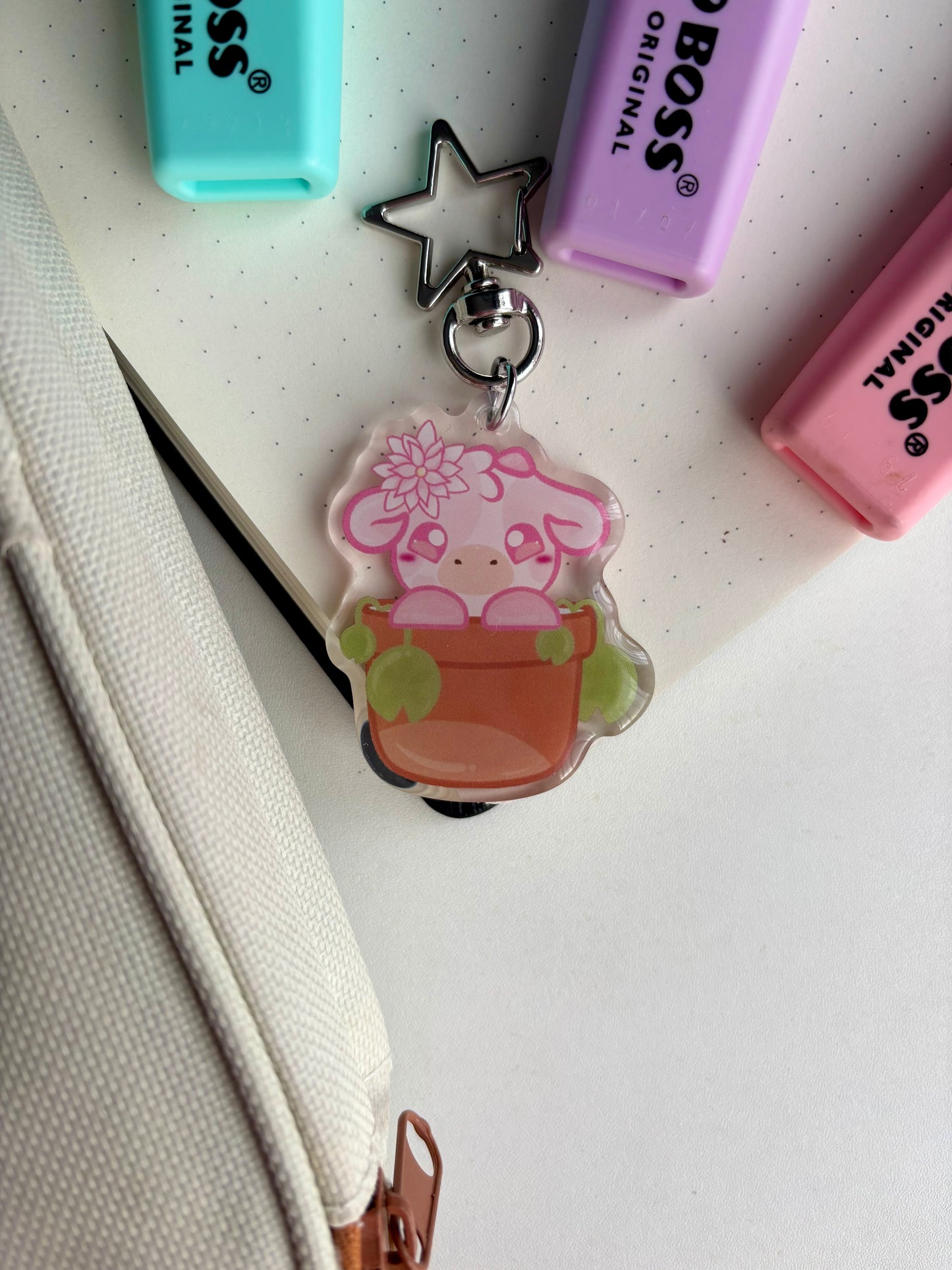 Water Lily Cow Keychain