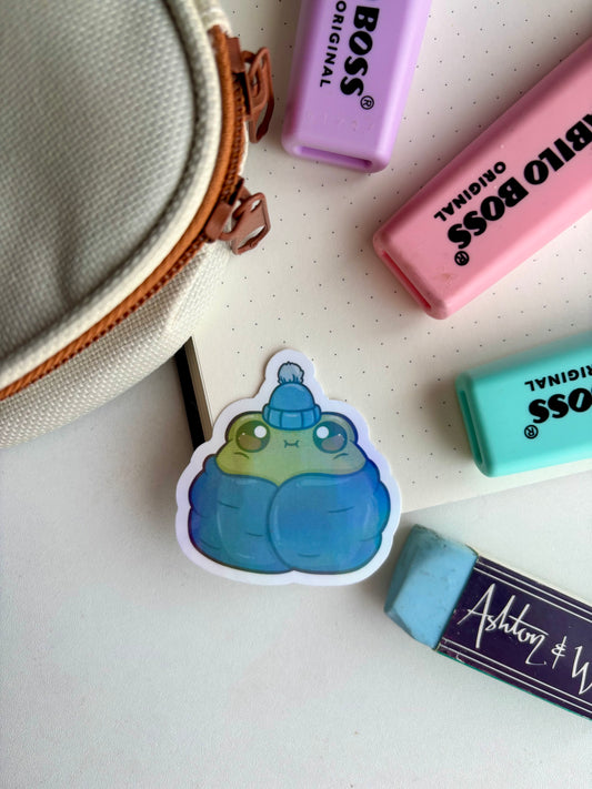 Holographic Cozy Frog Sticker