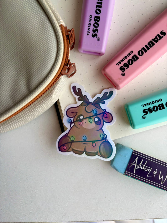 Holographic Reindeer Cow Sticker