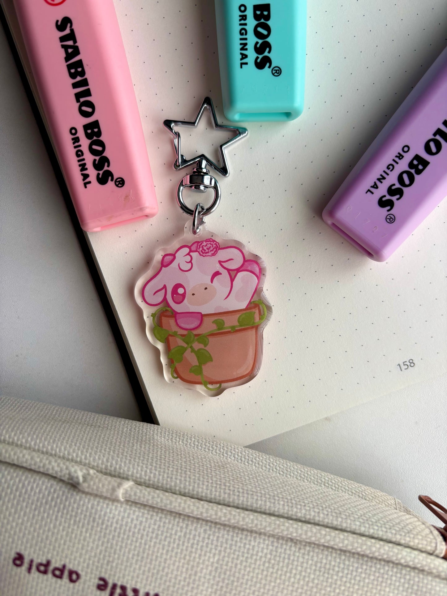 Carnations Cow Keychain