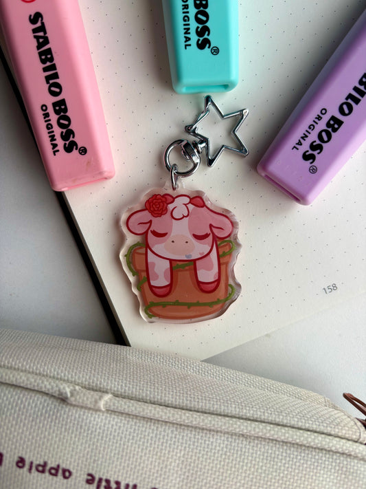 Rose Cow Keychain