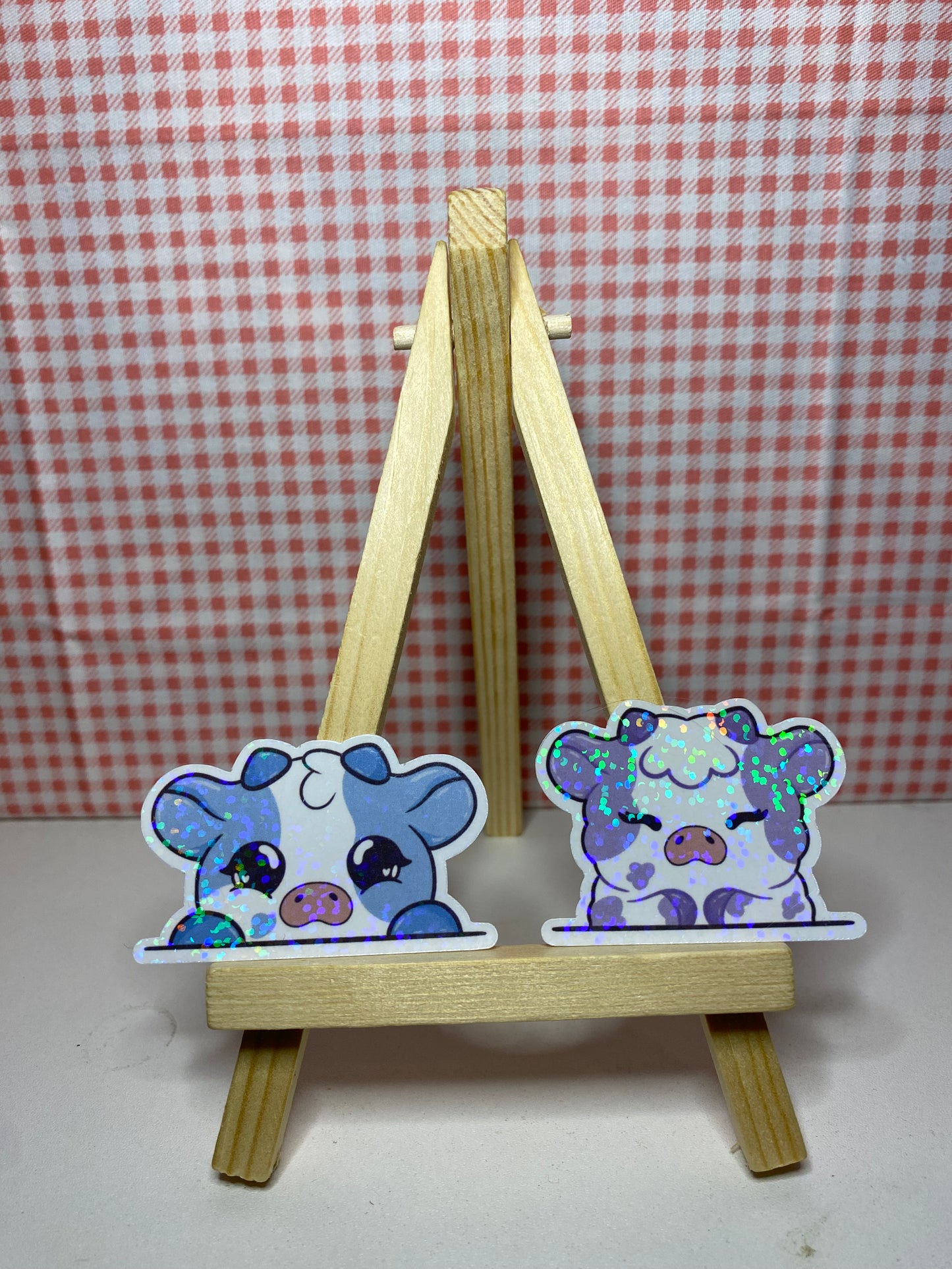 Glittery Pastel Cow Stickers