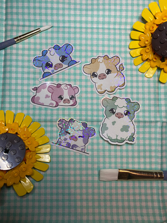 Glittery Pastel Cow Stickers