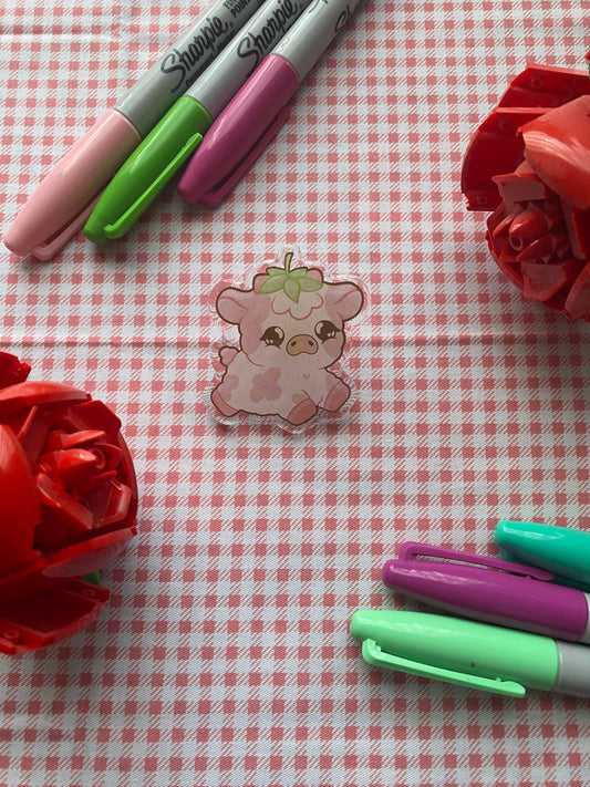 Sparkly Strawberry Cow Pin